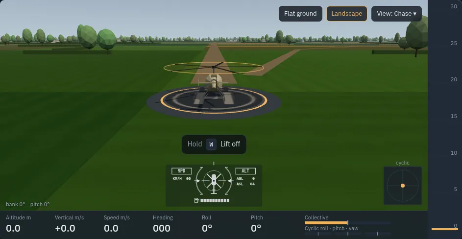 A helicopter approaching the landing pad for the touchdown drill
